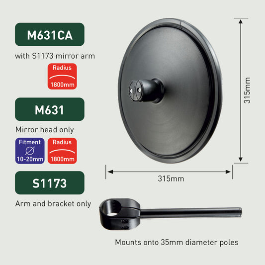 Mirror head with S1173 arm and bracket on a gray background