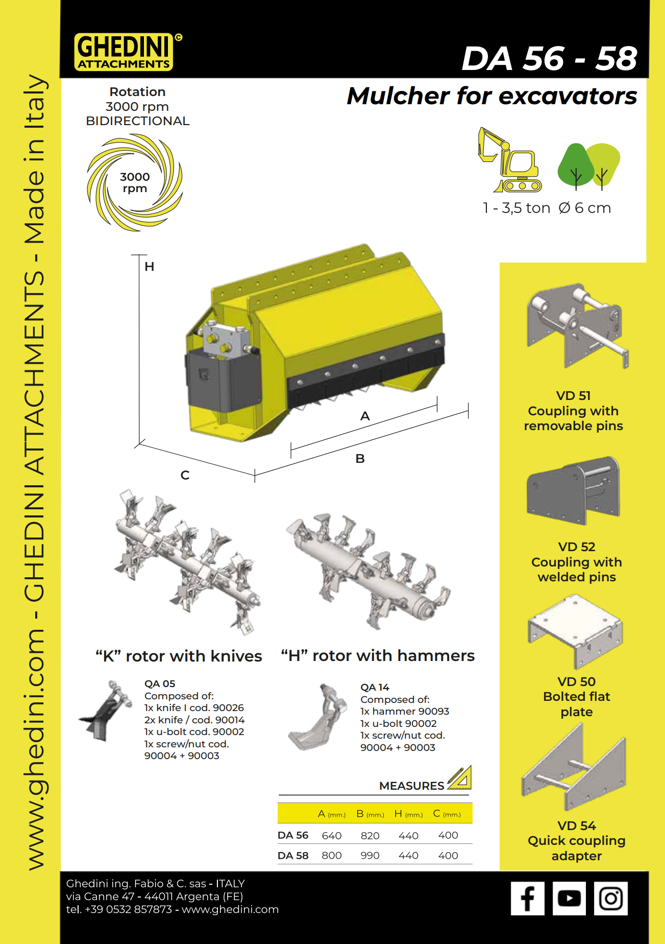 Flail Mulcher for 1-3 ton Excavator | Ghedini DA 56